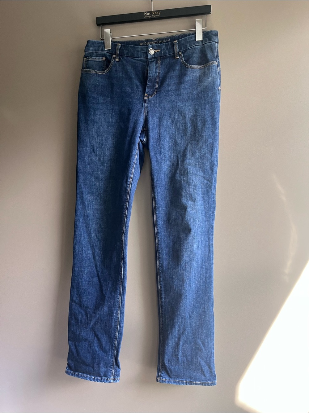 Chico’s Women's Classic Blue Straight-Leg stretch jeans the SO lifting slim leg